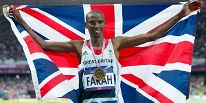 Mo Farrah with United Kingdom Flag