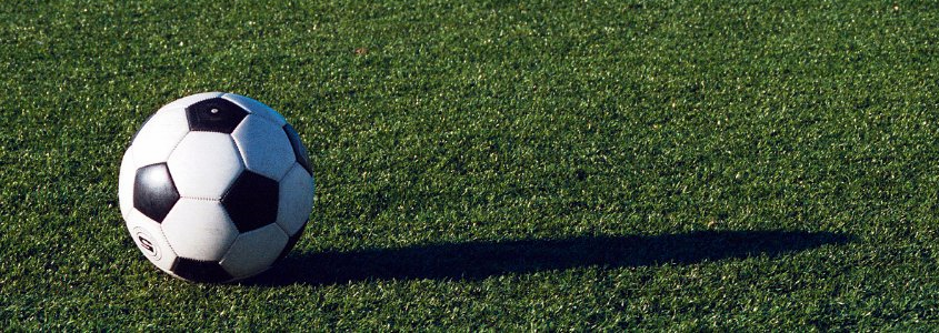 football on grass pitch with long shadow