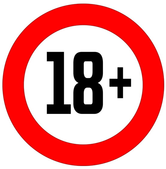 18+ logo circle in red white and black